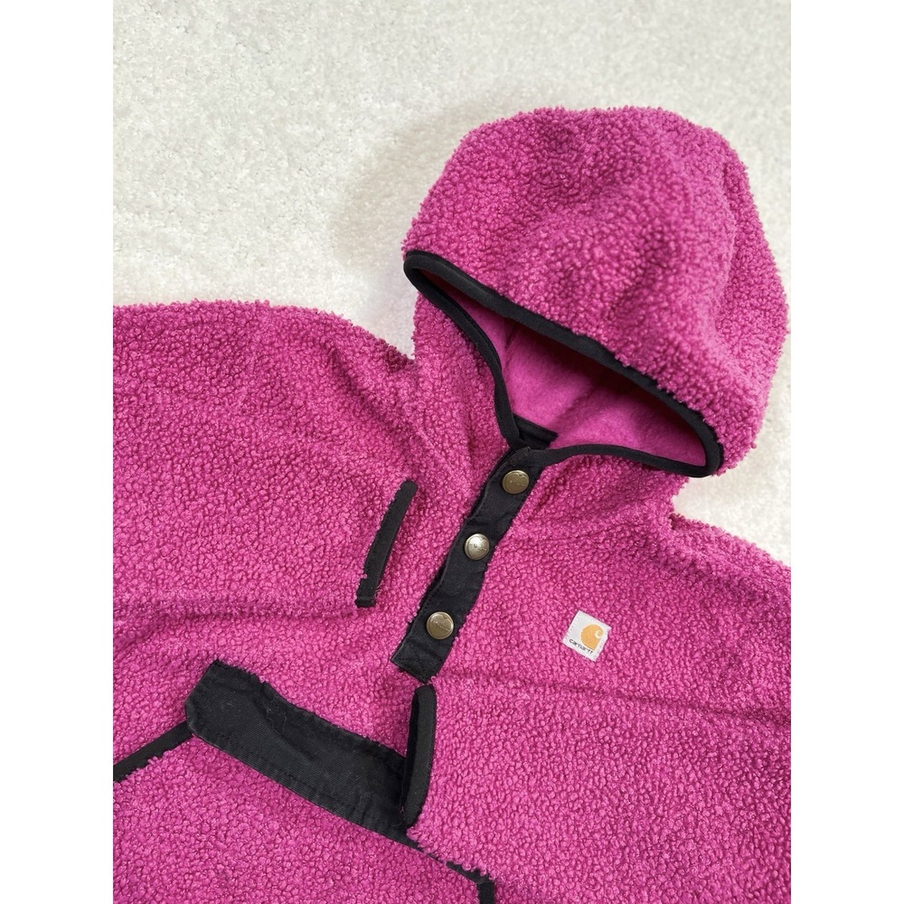 Carhartt Youth Girls Sz 4 fuchsia Pink Fleece Half Snap Sweatshirt Sherpa Hoodie